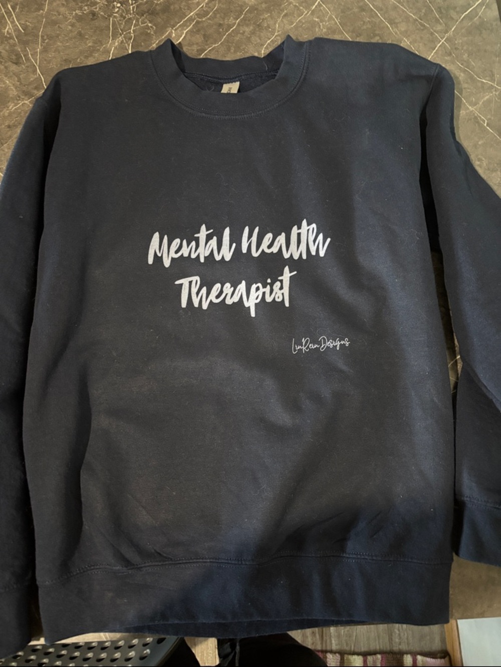 Gildan Crewneck Sweatshirt with White Script "Mental Health Therapist"
